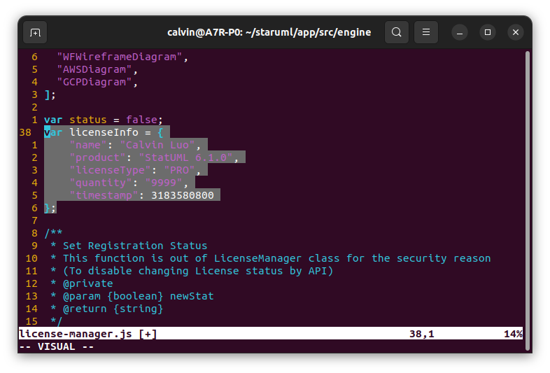 set the license info